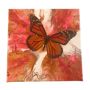 Abstract Fluid Art Pour Painting 10”x10” OOAK Acrylic Painting canvas butterfly